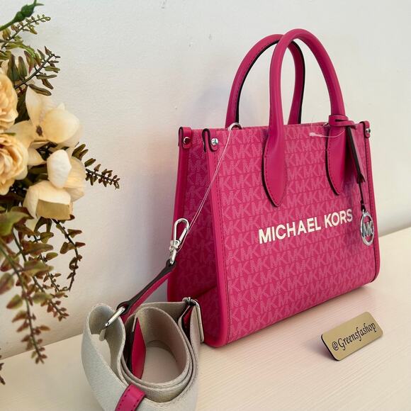 Michael Kors Purse Mirella Small Shopper Crossbody Bag Dragon Fruit - Picture 3 of 12